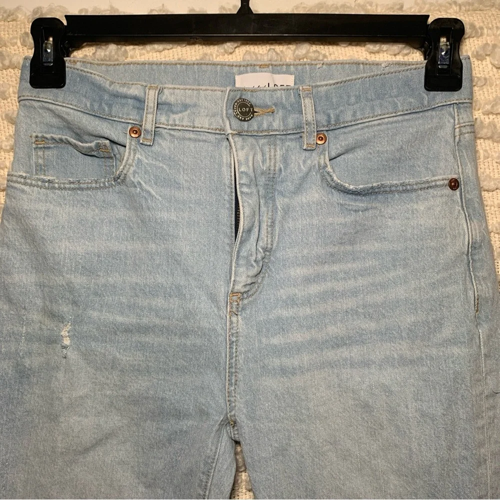 LOFT WOMENS SIZE 0 BLUE JEANSHIGH WAIST STRAIGHT CROP DISTRESSED FRAYED HEM FEST